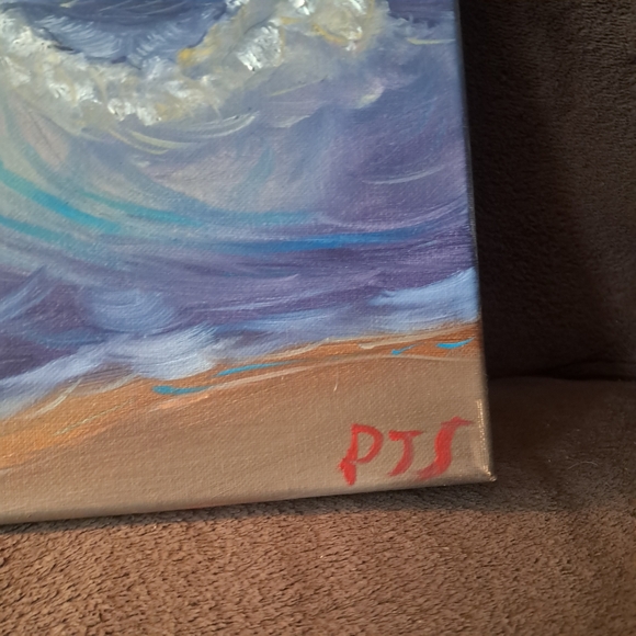 Bob Ross Inspired Hand Painted Canvas Oil Paint Ocean Scene - Picture 2 of 6